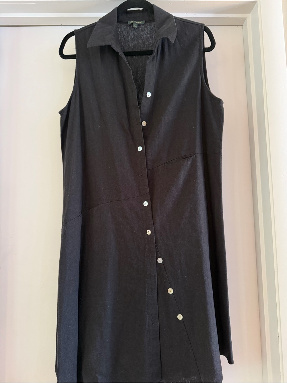 Cynthia Black Linen Blend Asymmetrical Shirt Dress L